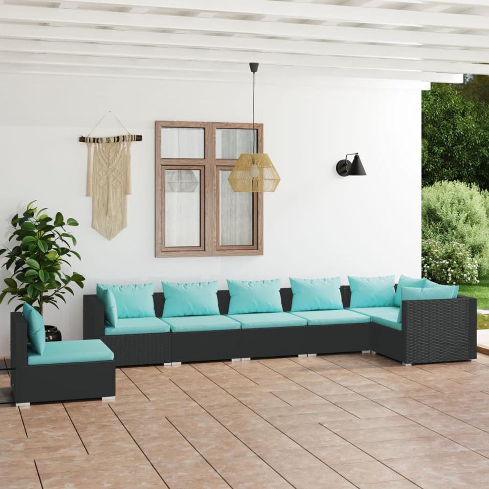 vidaXL 7 Piece Patio Lounge Set with Cushions Poly Rattan Black, 3102337. Picture 1