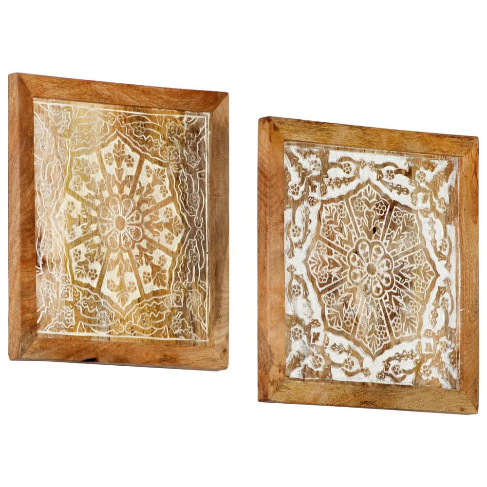 vidaXL Hand-Carved Wall Panels 2 pcs Solid Mango Wood 15.7"x15.7"x0.6". Picture 12