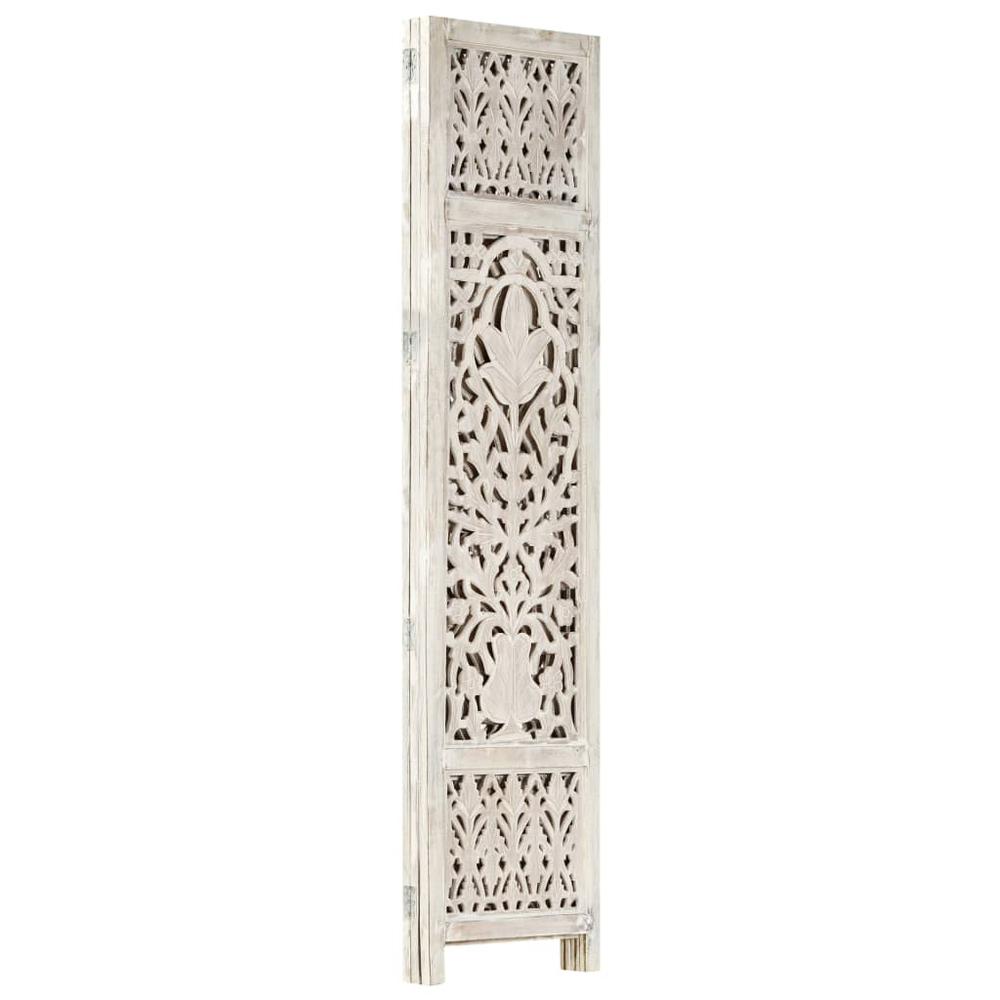 vidaXL Hand carved 3-Panel Room Divider White 47.2"x65" Solid Mango Wood, 285330. Picture 2