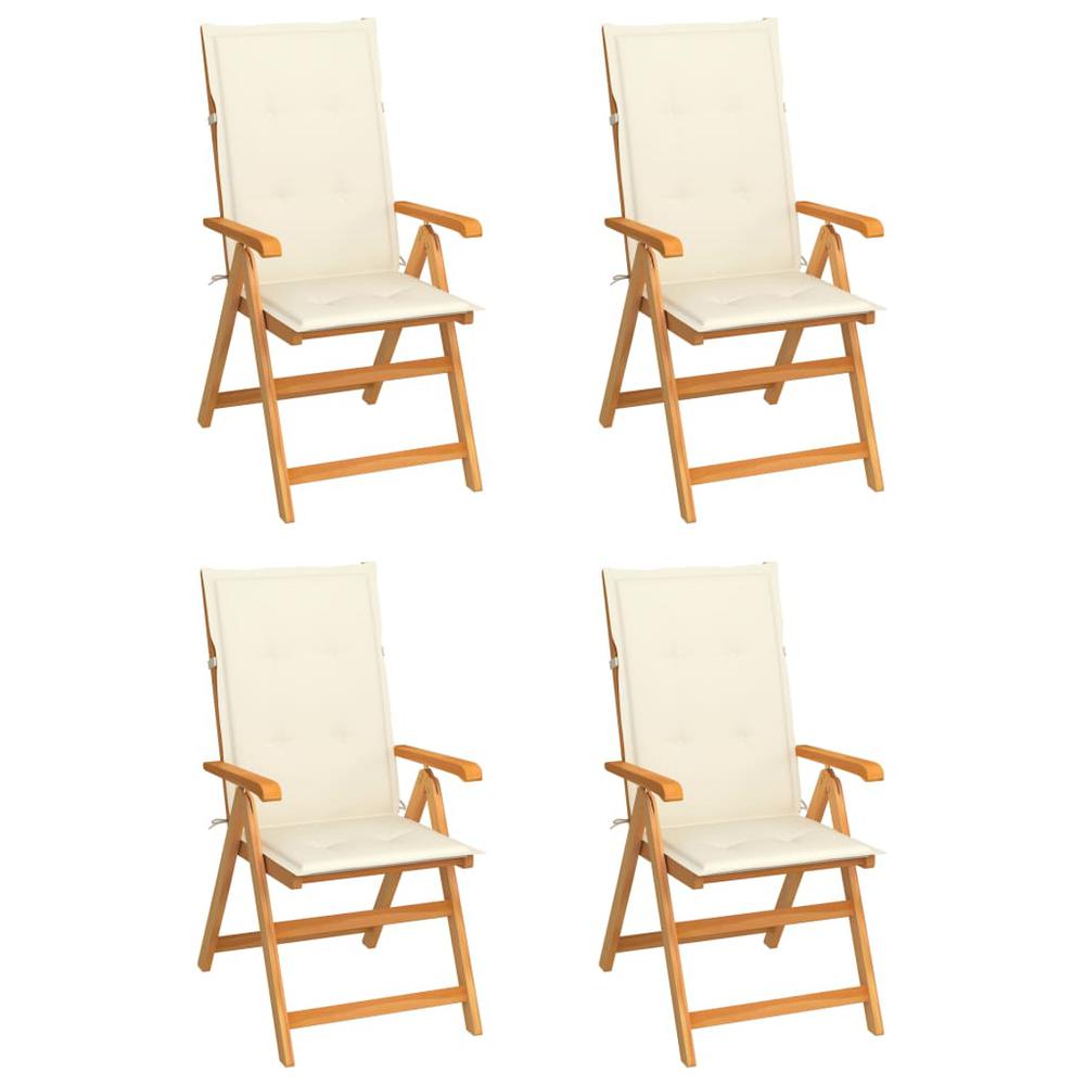 vidaXL Patio Chairs 4 pcs with Cream Cushions Solid Teak Wood, 3065532. Picture 1