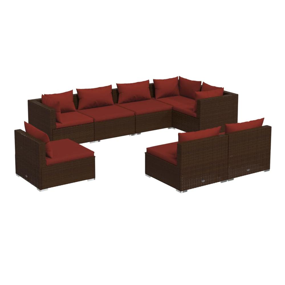 vidaXL 8 Piece Patio Lounge Set with Cushions Poly Rattan Brown, 3102547. Picture 2