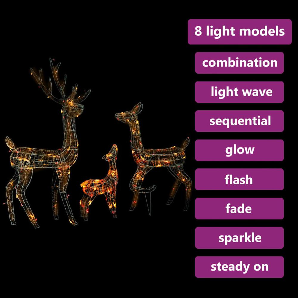 vidaXL Acrylic Reindeer Family Christmas Decoration 300 LED Colorful. Picture 4