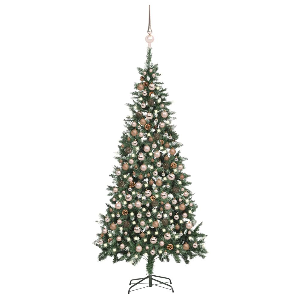 vidaXL Artificial Christmas Tree with LEDs&Ball Set&Pine Cones 82.7", 3077849. Picture 1