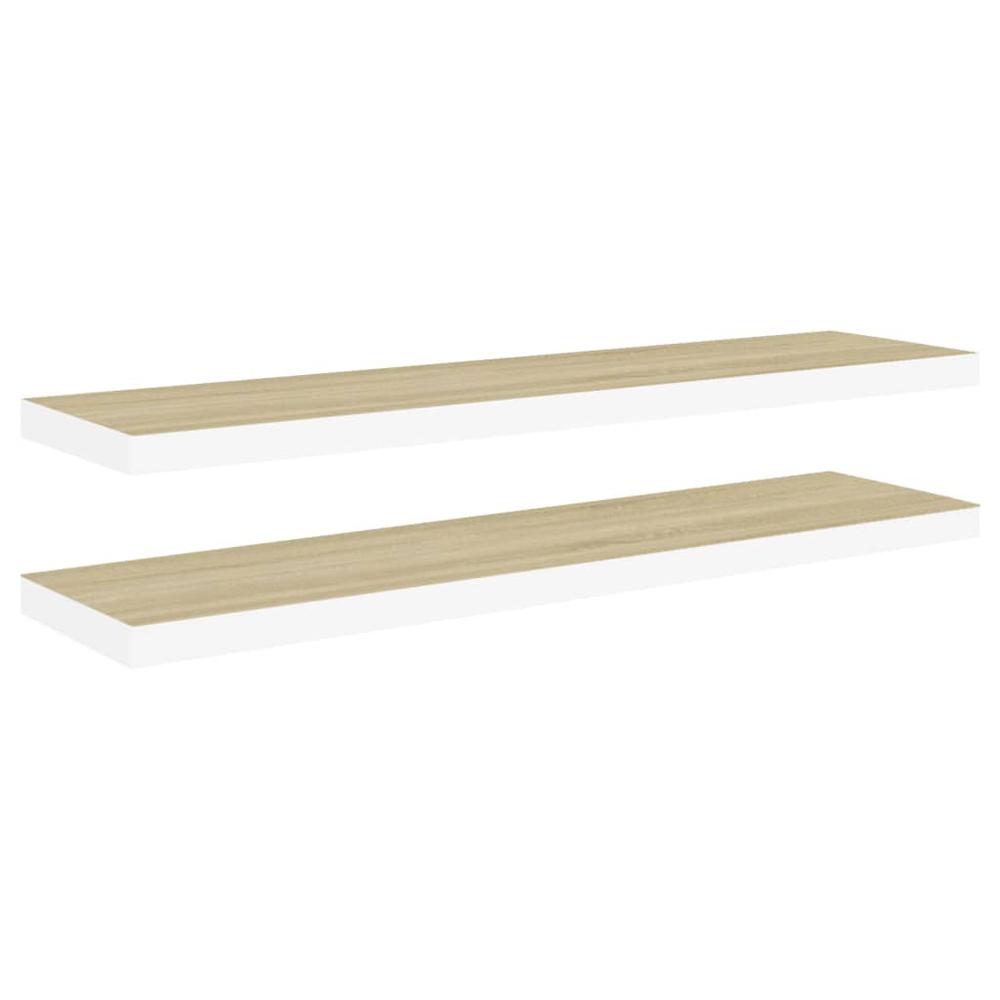 vidaXL Floating Wall Shelves 2 pcs Oak and White 35.4"x9.3"x1.5" MDF. Picture 2