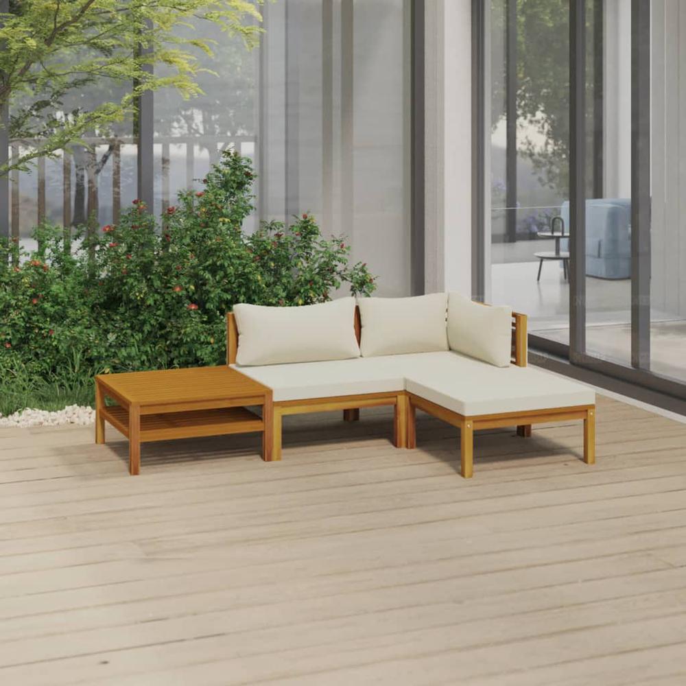 vidaXL 4 Piece Patio Lounge Set with Cream Cushion Solid Acacia Wood. Picture 1