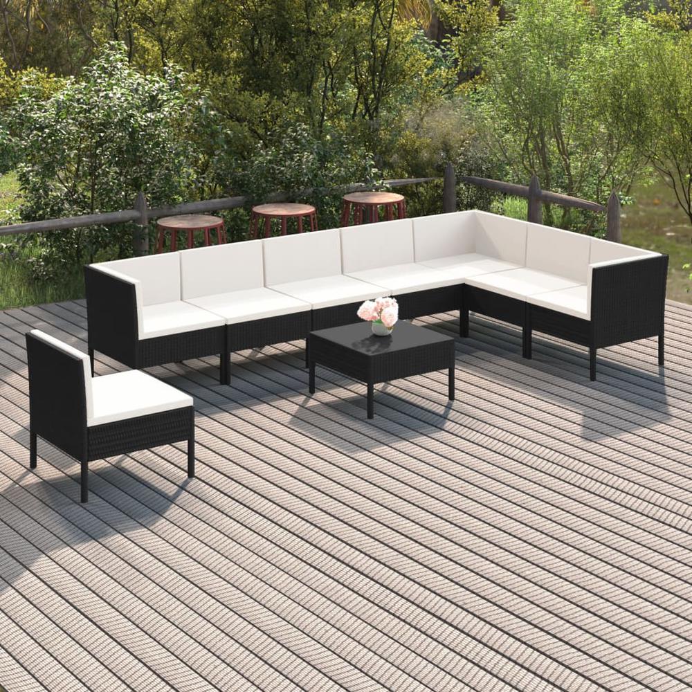 vidaXL 9 Piece Patio Lounge Set with Cushions Poly Rattan Black, 3094444. Picture 1