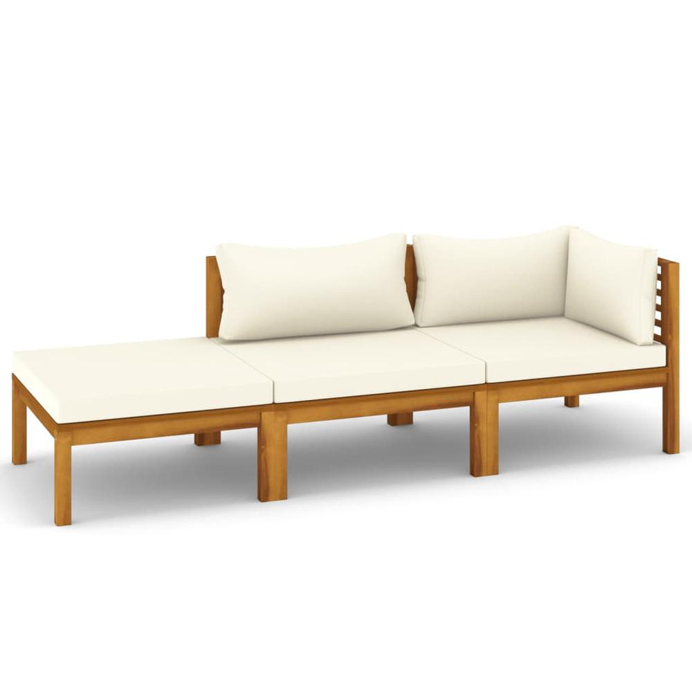 vidaXL 3 Piece Patio Lounge Set with Cream Cushion Solid Acacia Wood, 3086953. Picture 2