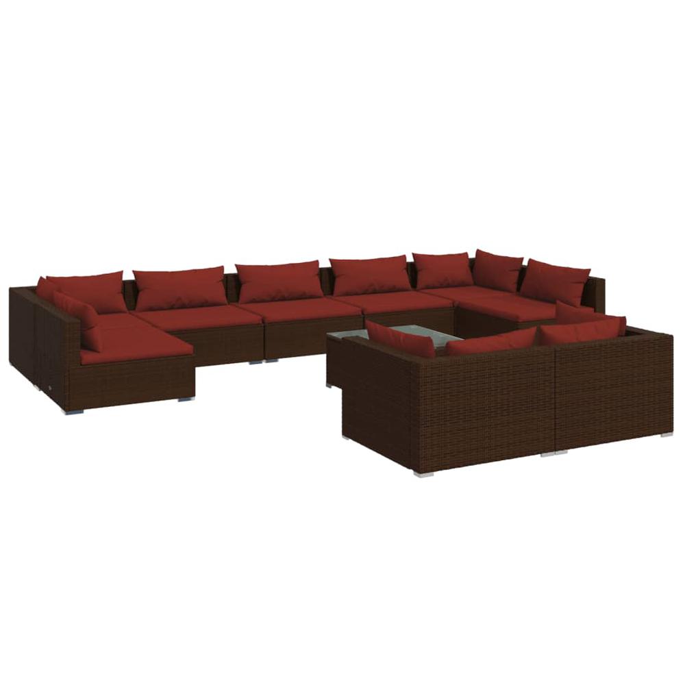 vidaXL 10 Piece Patio Lounge Set with Cushions Brown Poly Rattan, 3102067. Picture 2