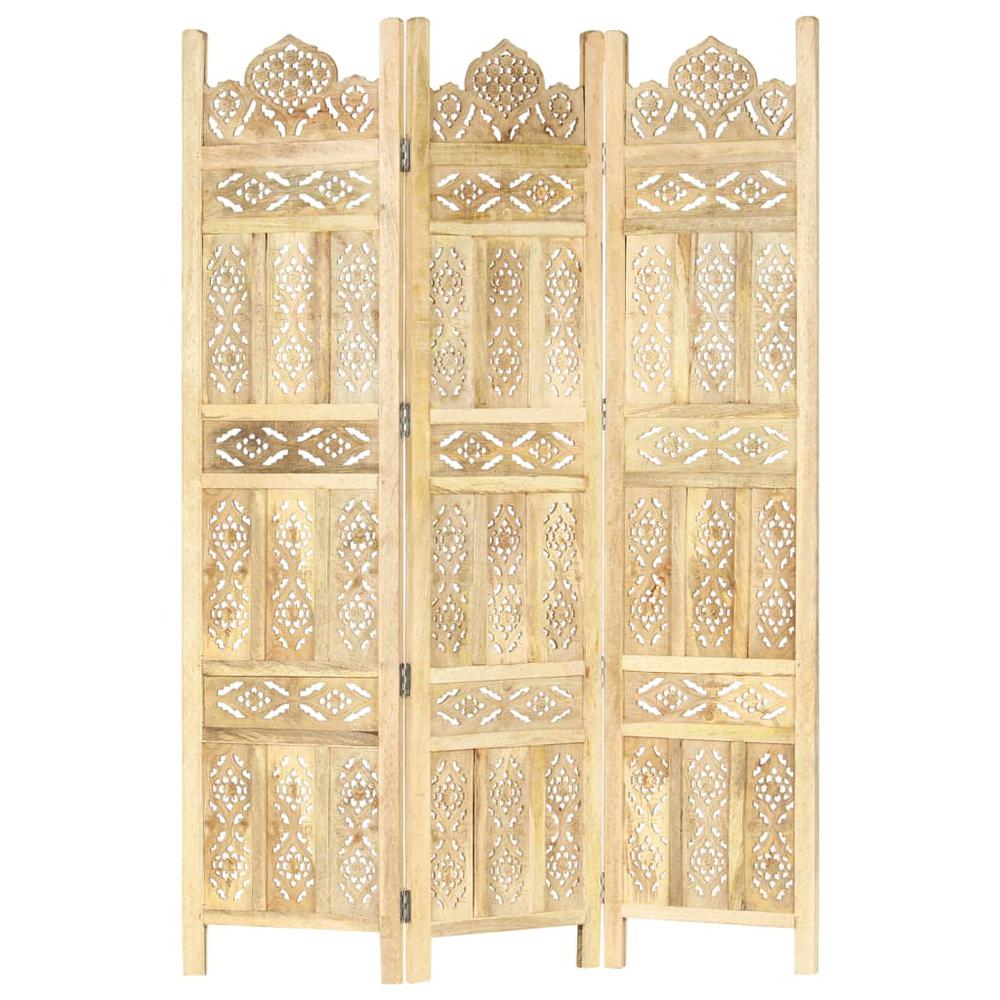 vidaXL Hand carved 3-Panel Room Divider 47.2"x65" Solid Mango Wood. Picture 1
