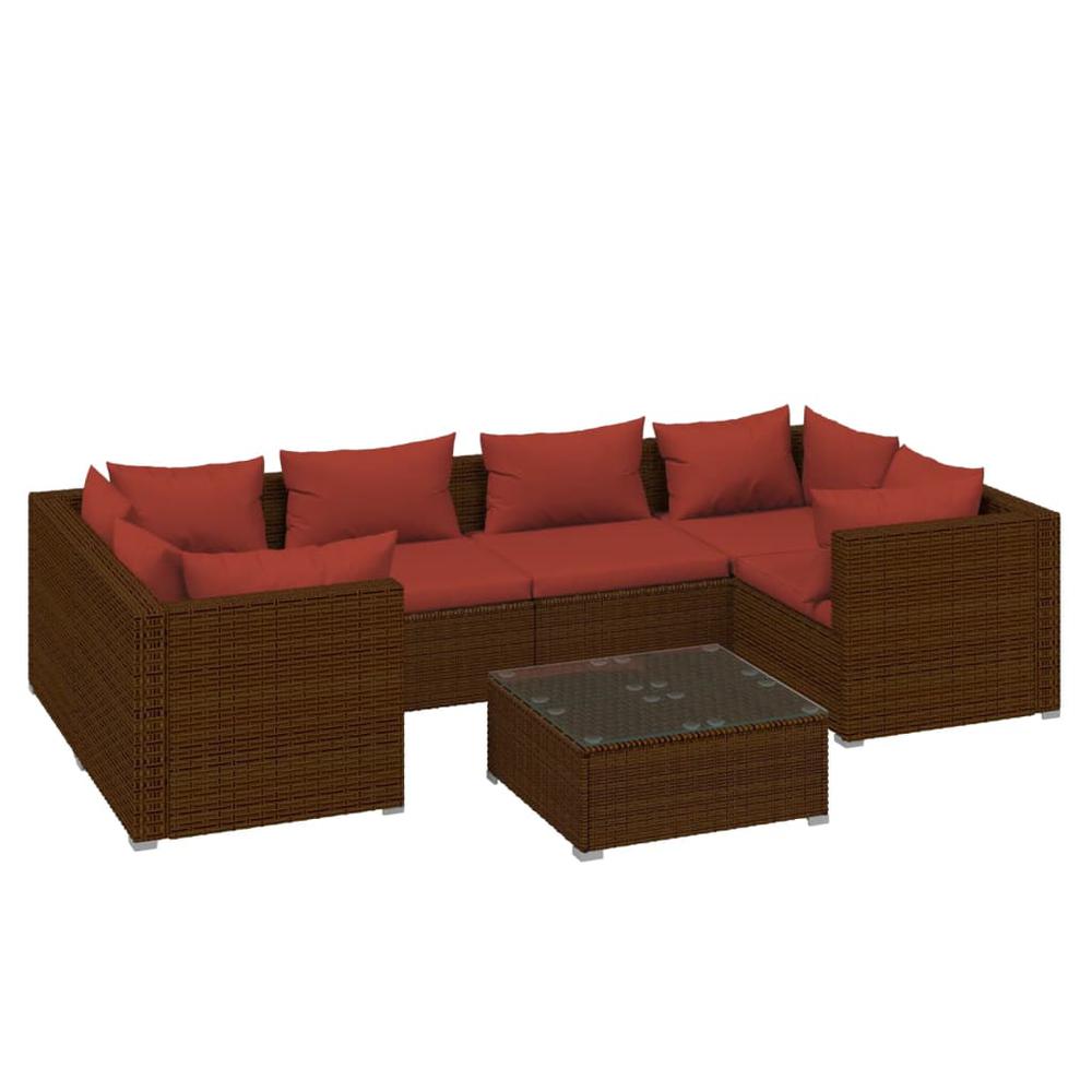 vidaXL 7 Piece Patio Lounge Set with Cushions Poly Rattan Brown, 3101947. Picture 2