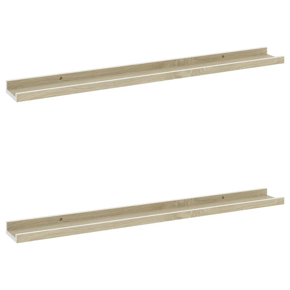 vidaXL Wall Shelves 2 pcs White and Sonoma Oak 31.5"x3.5"x1.2". Picture 2