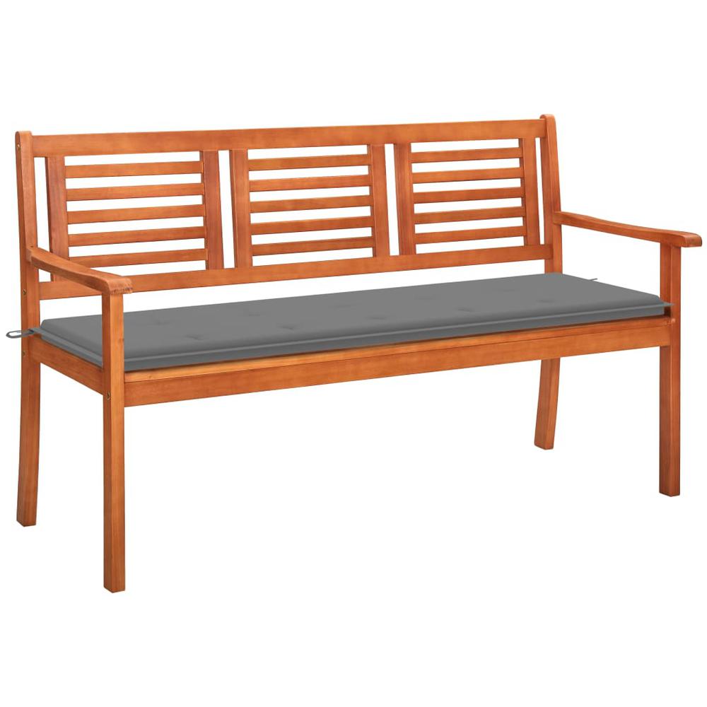 vidaXL 3-Seater Patio Bench with Cushion 59.1" Solid Eucalyptus Wood, 3060997. Picture 1