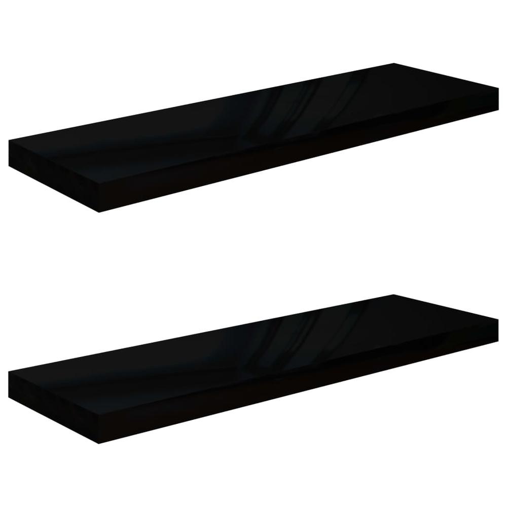 vidaXL Floating Wall Shelves 2 pcs High Gloss Black 31.5"x9.3"x1.5" MDF. Picture 2