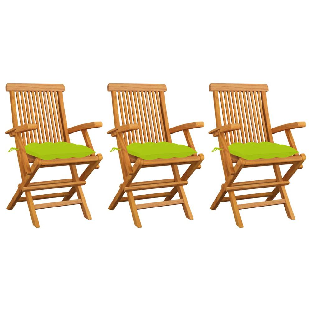 vidaXL Patio Chairs with Bright Green Cushions 3 pcs Solid Teak Wood. Picture 1