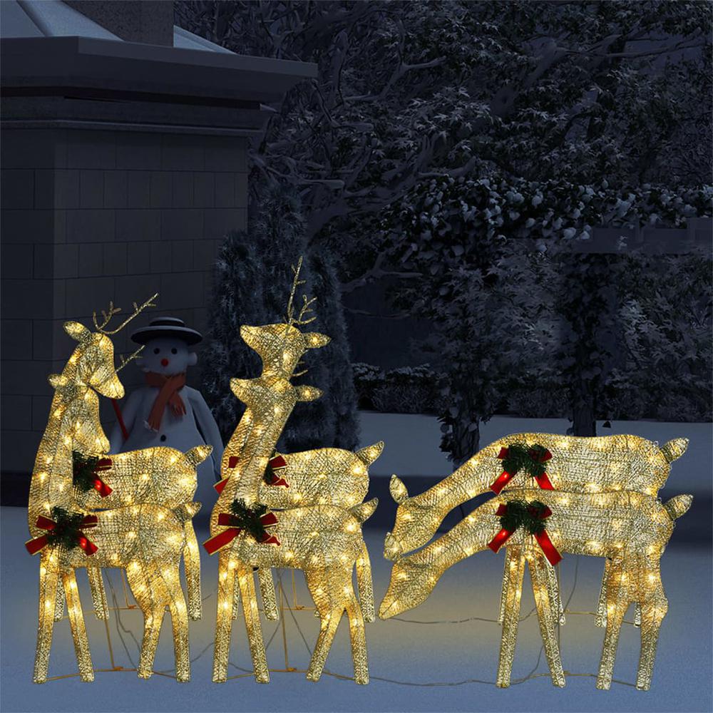 vidaXL Christmas Reindeers 6 pcs Gold Warm White Mesh. Picture 1