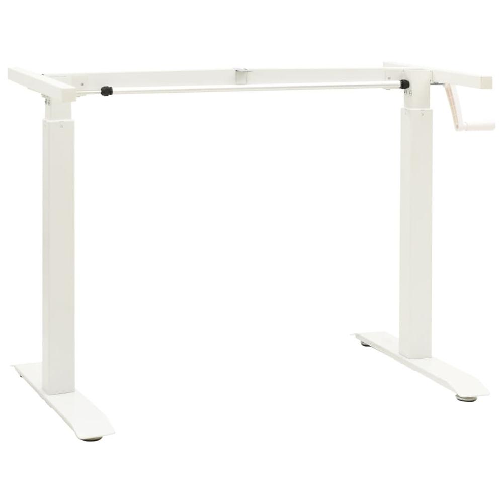 vidaXL Manual Height Adjustable Standing Desk Frame Hand Crank White. Picture 1