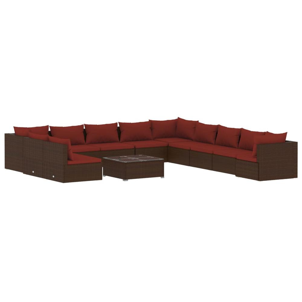 vidaXL 12 Piece Patio Lounge Set with Cushions Brown Poly Rattan, 3102459. Picture 2