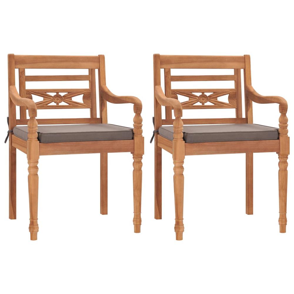 vidaXL Batavia Chairs 2 pcs with Dark Gray Cushions Solid Teak Wood. Picture 1