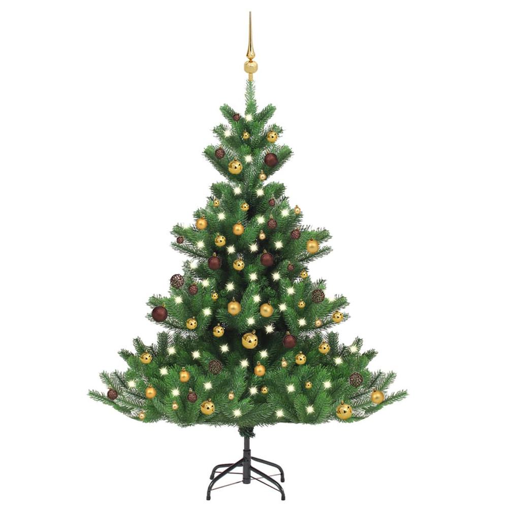vidaXL Nordmann Fir Artificial Christmas Tree LED&Ball Set Green 59.1", 3077559. Picture 1