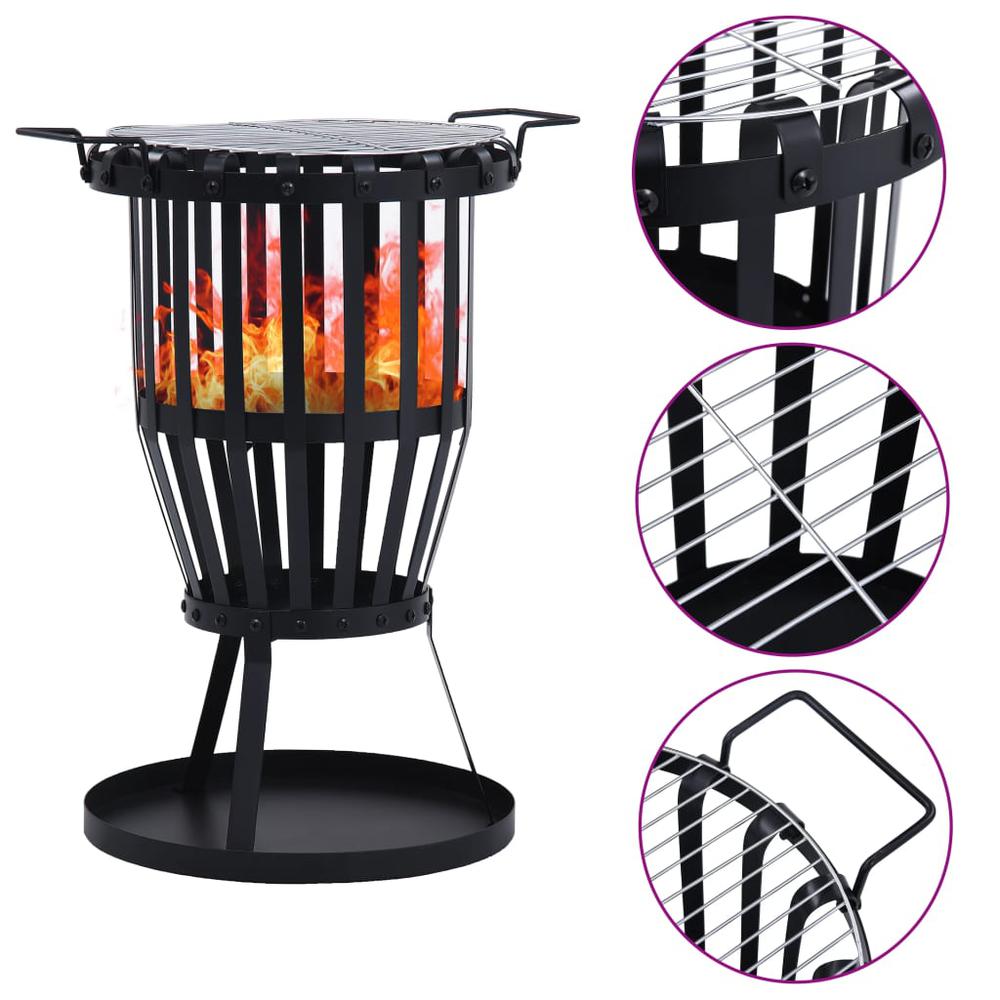 vidaXL Garden Fire Pit Basket with BBQ Grill Steel 19". Picture 1