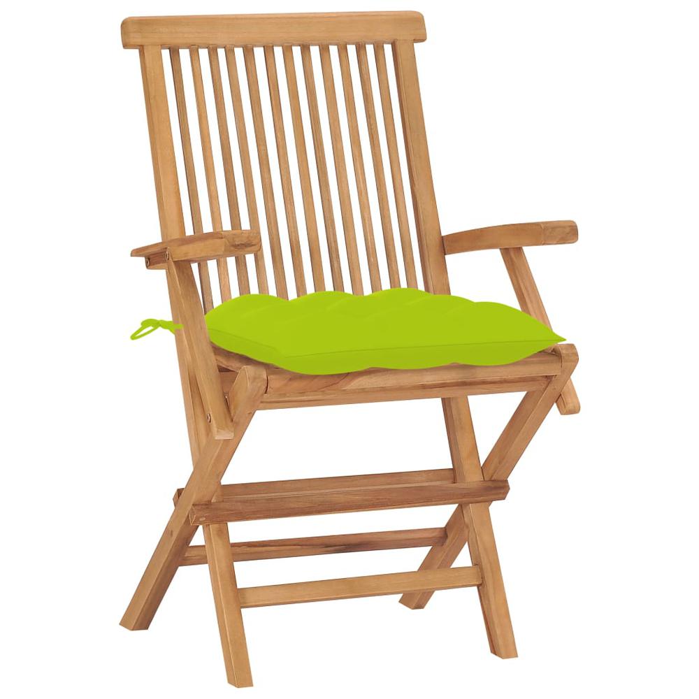 vidaXL Patio Chairs with Bright Green Cushions 2 pcs Solid Teak Wood. Picture 2