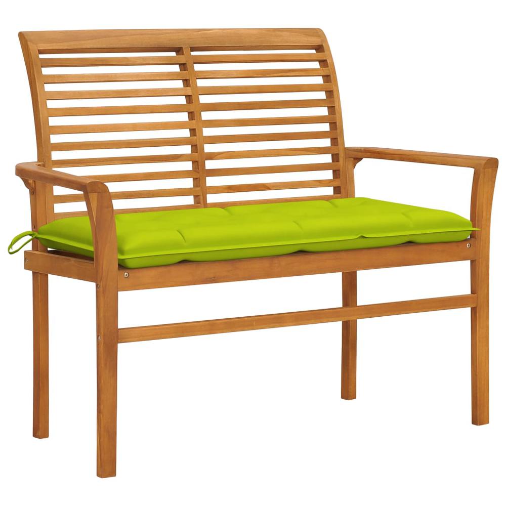 vidaXL Patio Bench with Bright Green Cushion 44.1" Solid Teak Wood. Picture 1