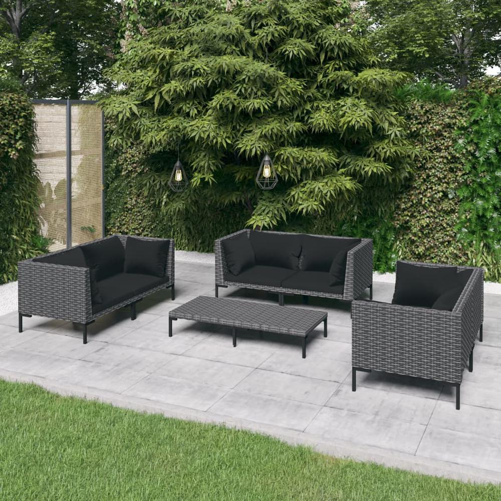 vidaXL 7 Piece Patio Lounge Set with Cushions Poly Rattan Dark Gray, 3099831. Picture 1