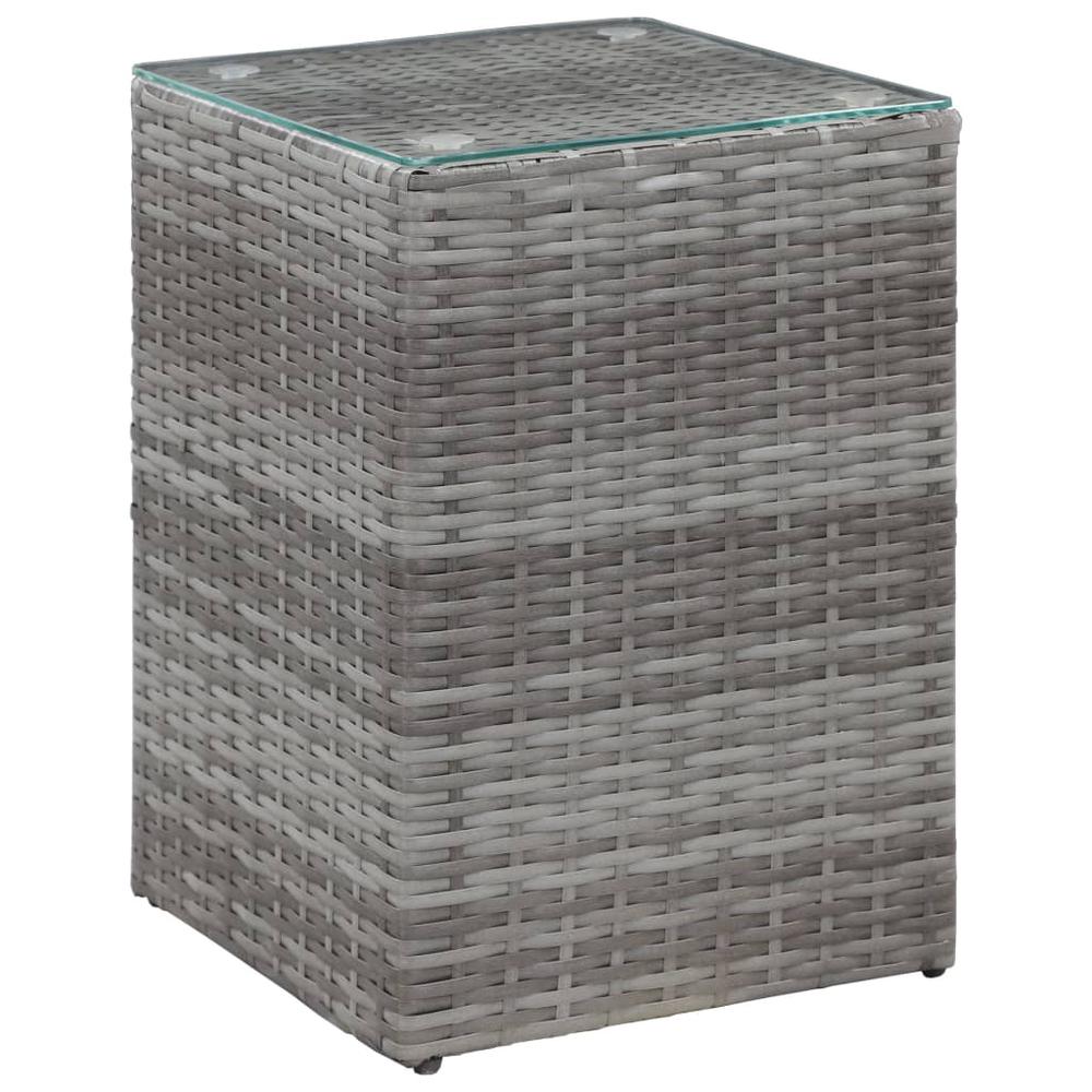 vidaXL Side Table with Glass Top Gray 13.8"x13.8"x20.5" Poly Rattan, 46983. Picture 1