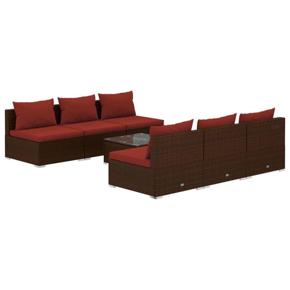 vidaXL 7 Piece Patio Lounge Set with Cushions Poly Rattan Brown, 3101459. Picture 2