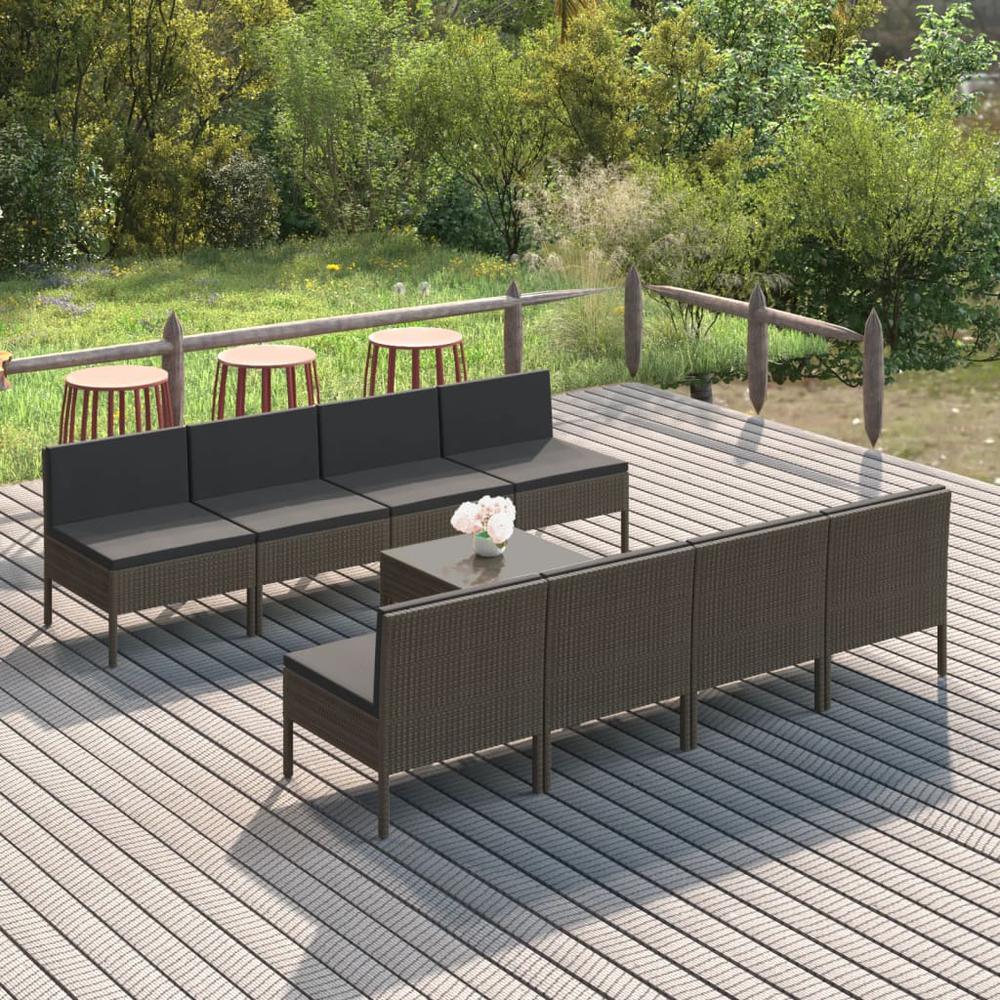 vidaXL 9 Piece Patio Lounge Set with Cushions Poly Rattan Gray, 3094334. Picture 1