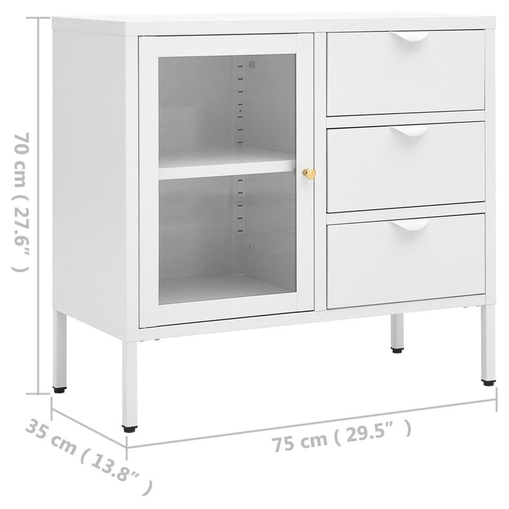 vidaXL Sideboard White 29.5"x13.8"x27.6" Steel and Tempered Glass. Picture 11
