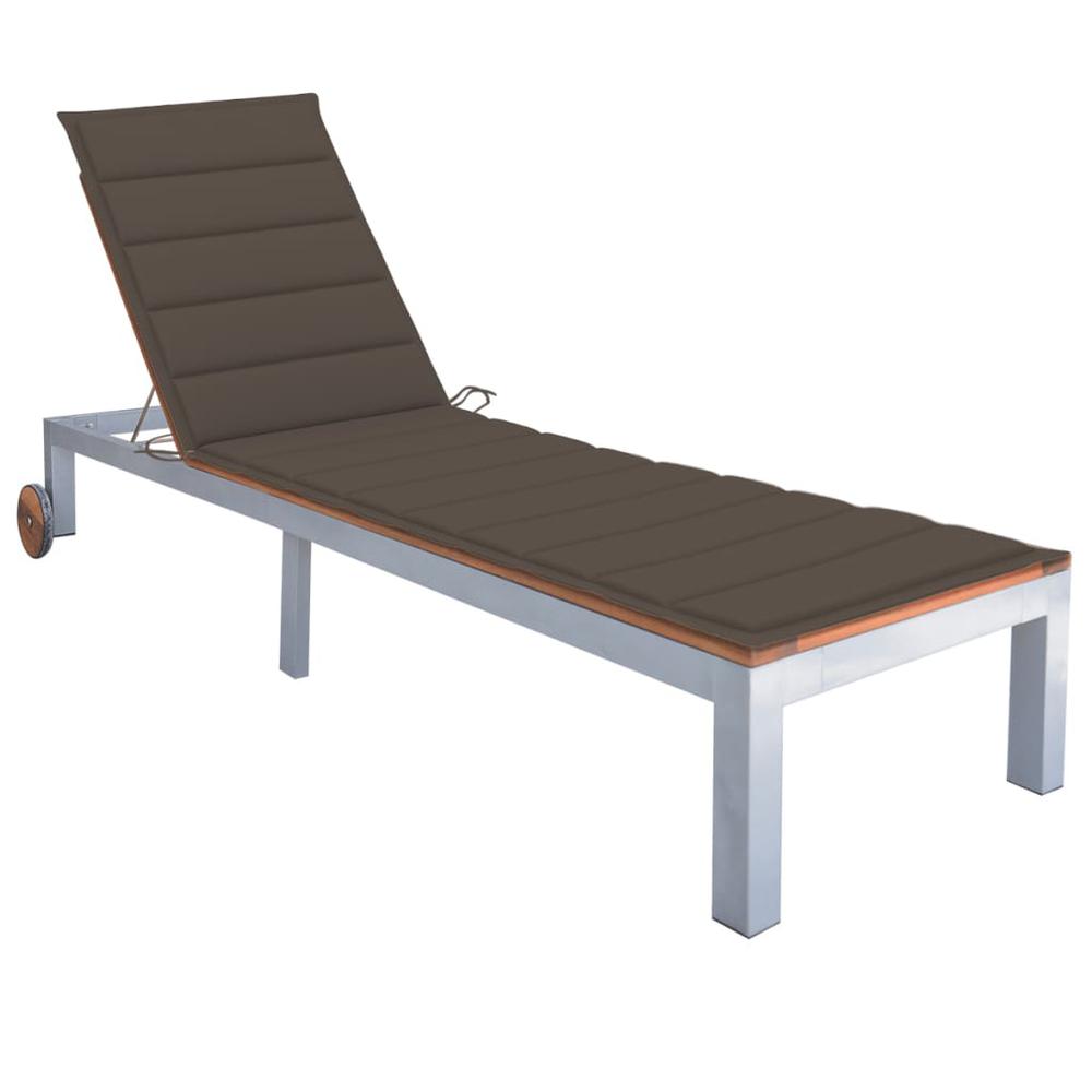 vidaXL Sun Lounger with Cushion Solid Acacia Wood and Galvanized Steel, 3061550. Picture 1