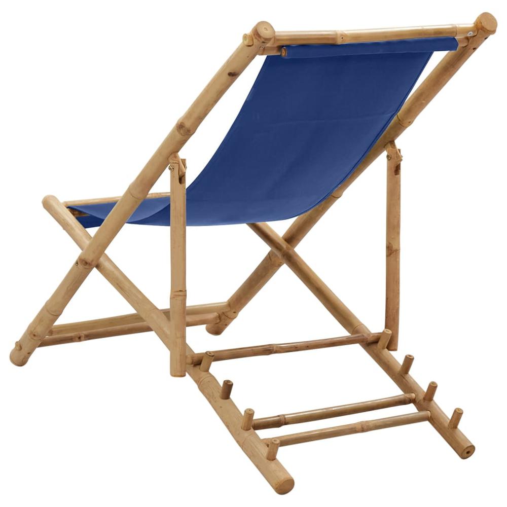 vidaXL Deck Chair Bamboo and Canvas Navy Blue, 313019. Picture 4