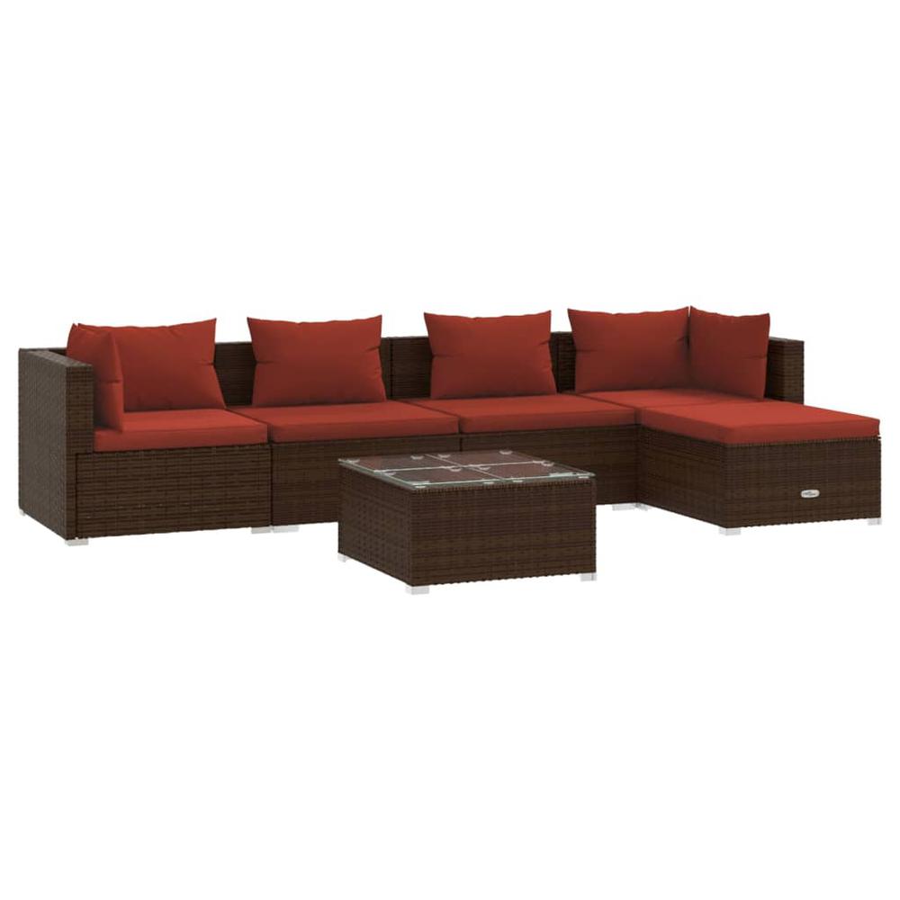 vidaXL 6 Piece Patio Lounge Set with Cushions Poly Rattan Brown, 3101667. Picture 2