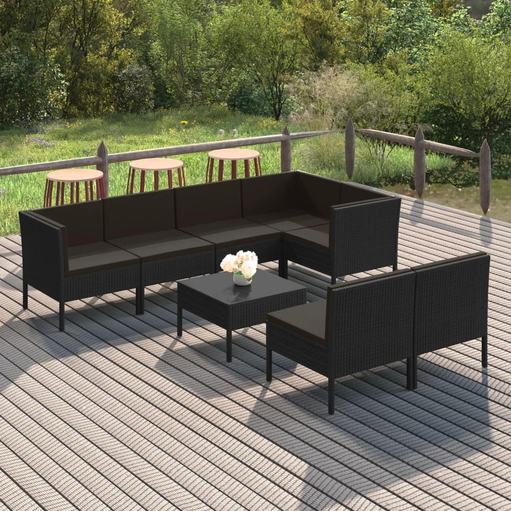 vidaXL 8 Piece Patio Lounge Set with Cushions Poly Rattan Black, 3094393. Picture 1