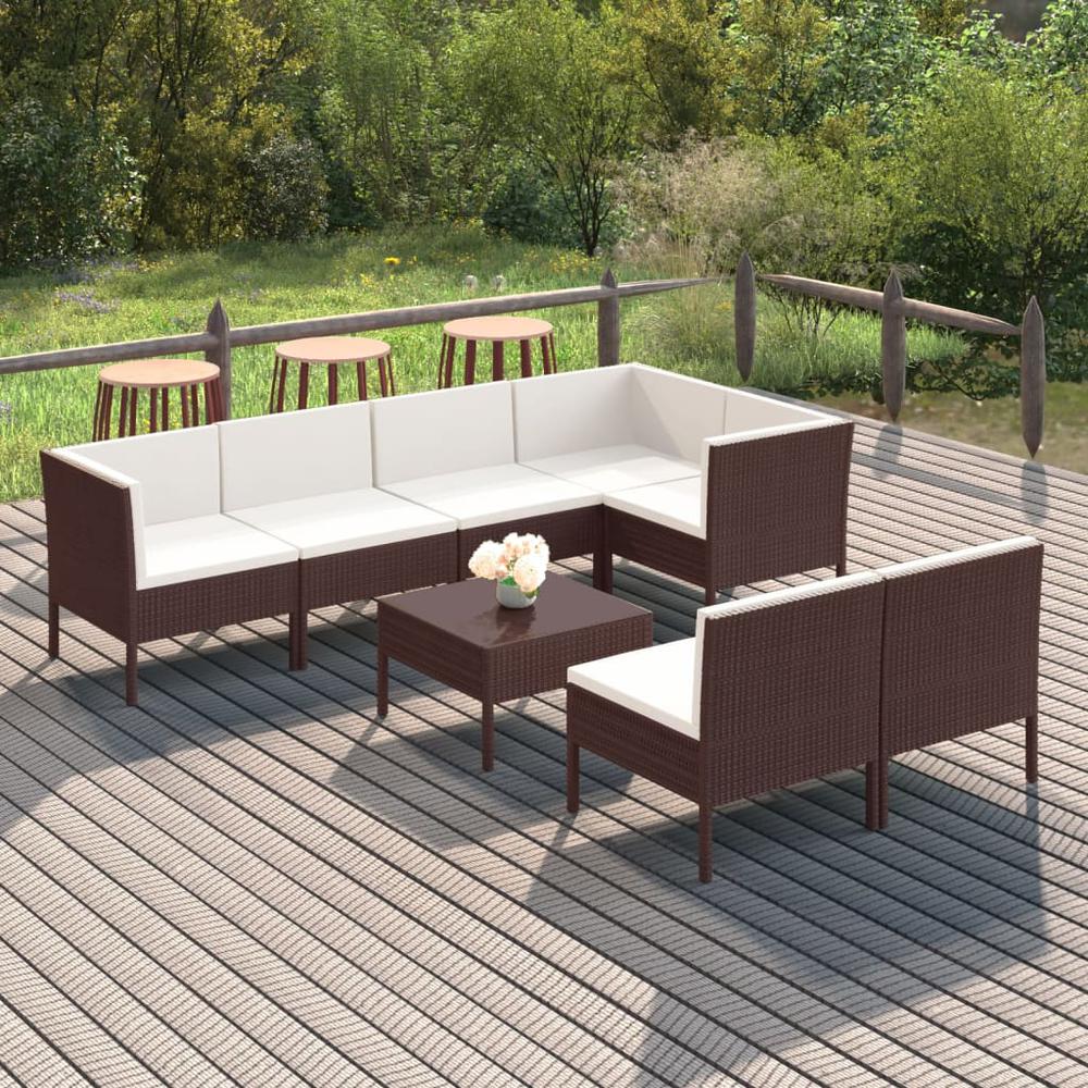 vidaXL 8 Piece Patio Lounge Set with Cushions Poly Rattan Gray, 3094391. Picture 1