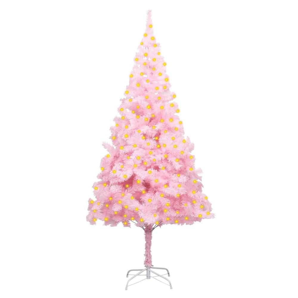 vidaXL Artificial Christmas Tree with LEDs&Stand Pink 82.7" PVC. Picture 1