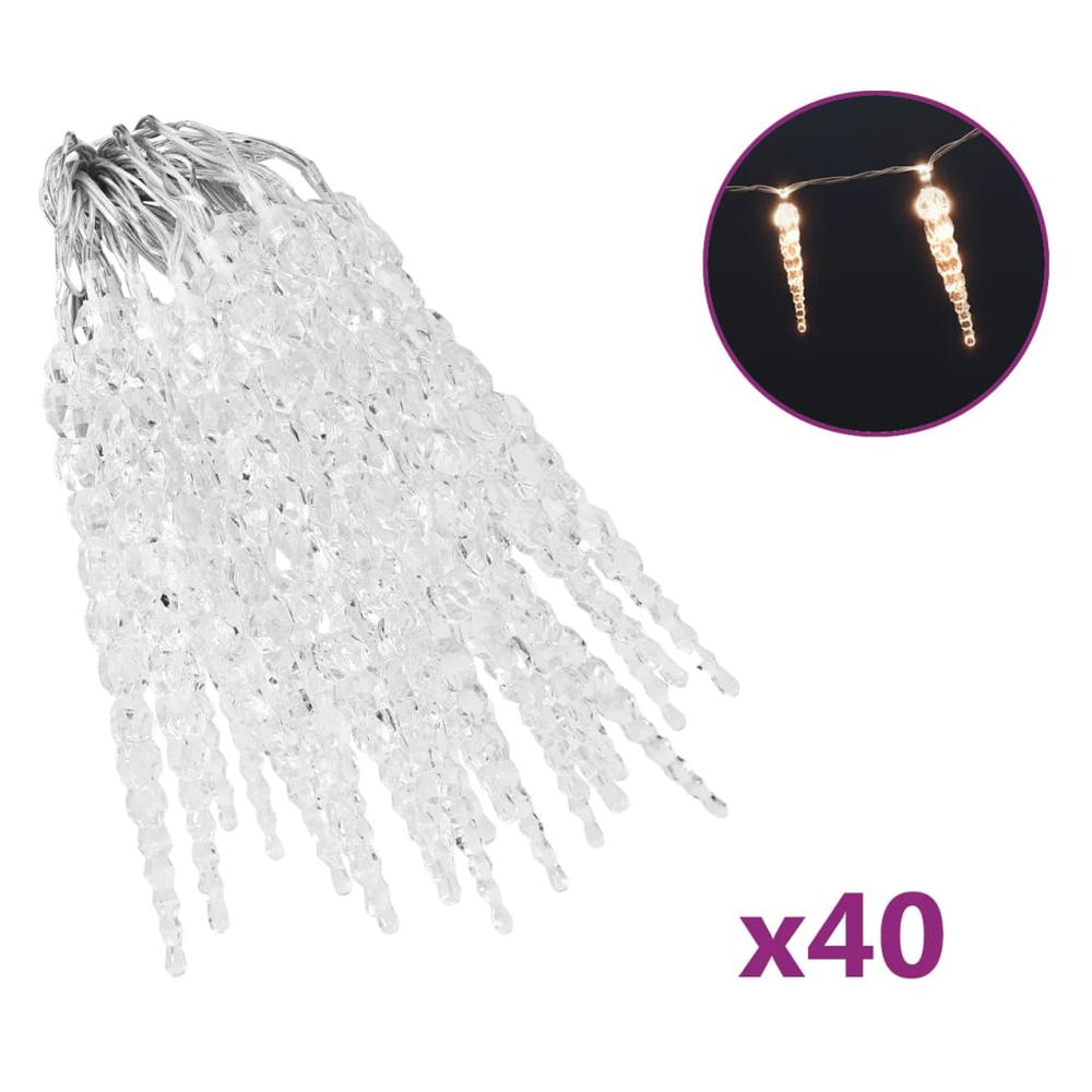 vidaXL Christmas Icicle Lights 40 pcs Warm White Acrylic Remote Control. Picture 2