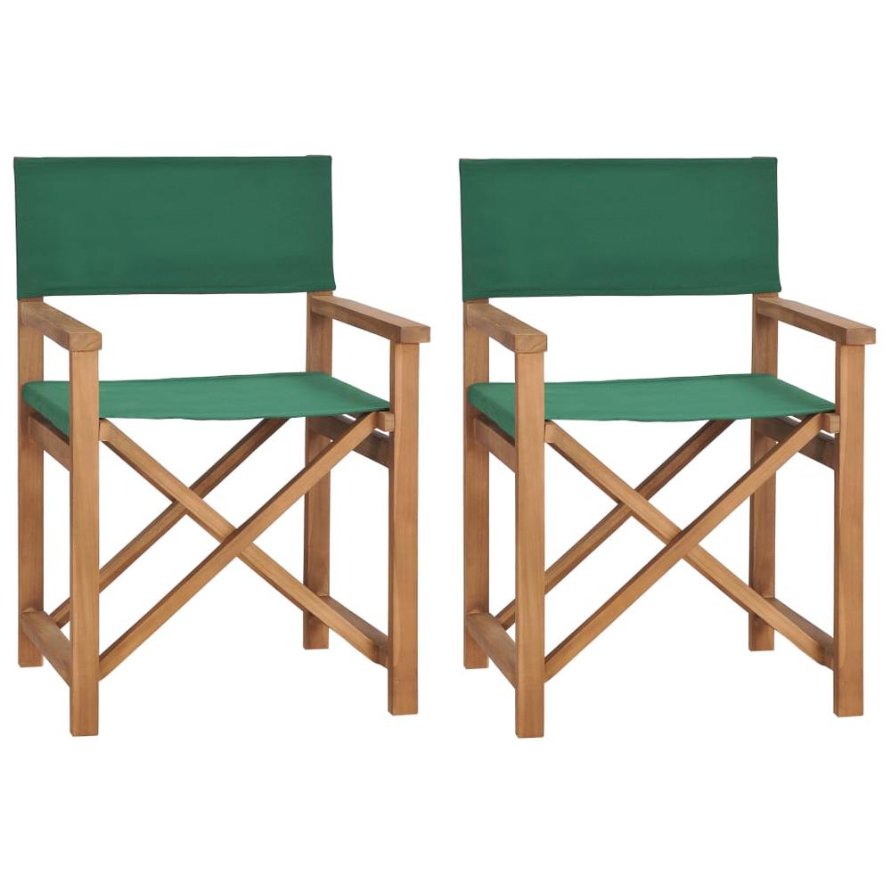 vidaXL Director's Chairs 2 pcs Solid Teak Wood Green. Picture 2