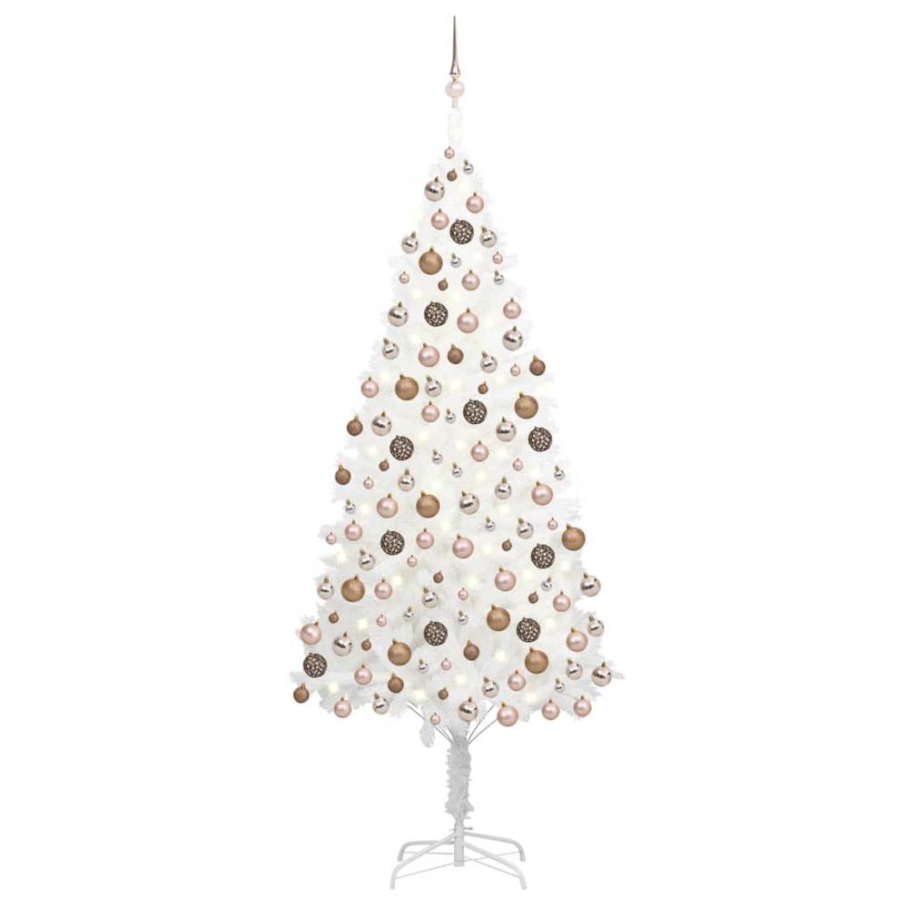 vidaXL Artificial Christmas Tree with LEDs&Ball Set White 82.7", 3077635. Picture 1