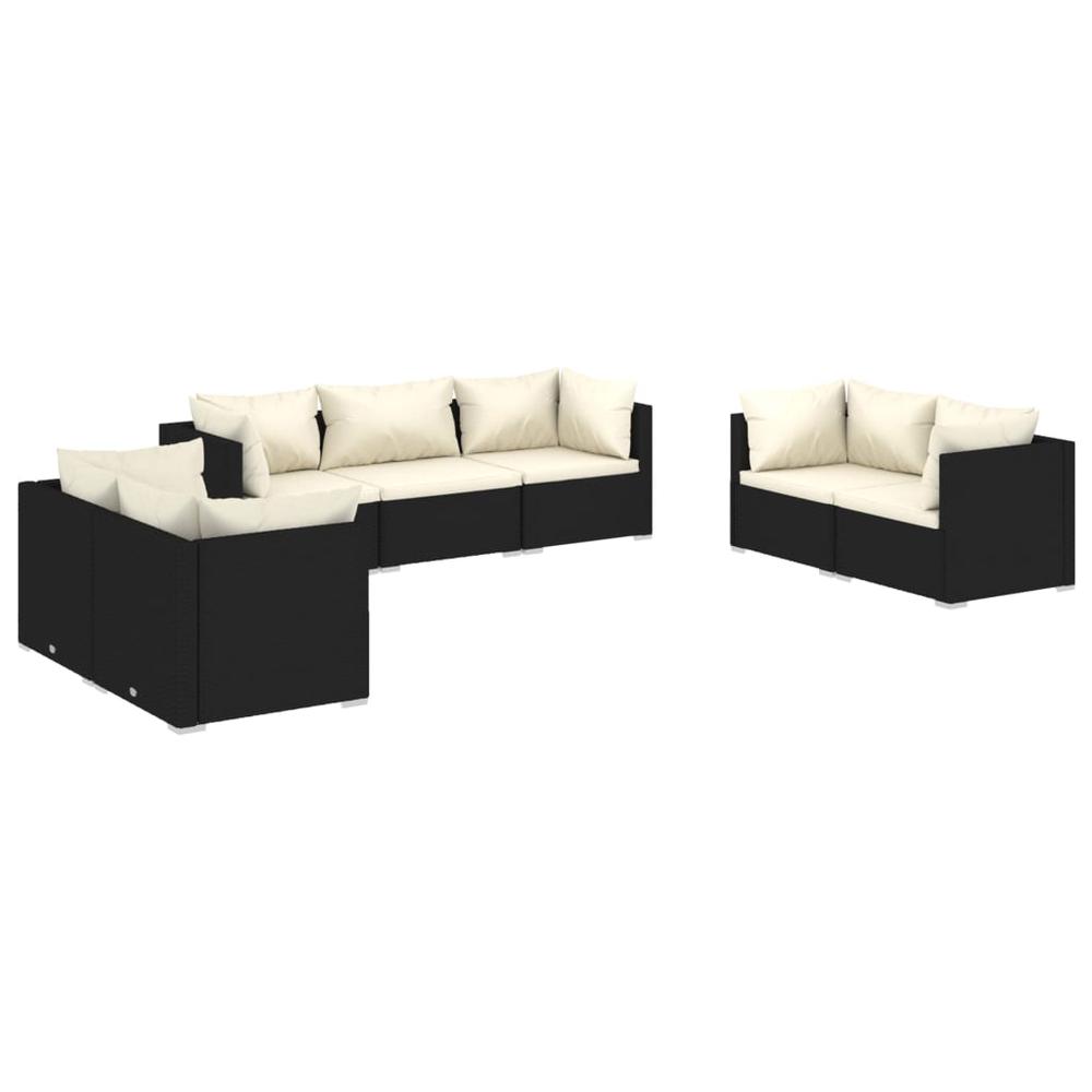 vidaXL 7 Piece Patio Lounge Set with Cushions Poly Rattan Black, 3102263. Picture 2