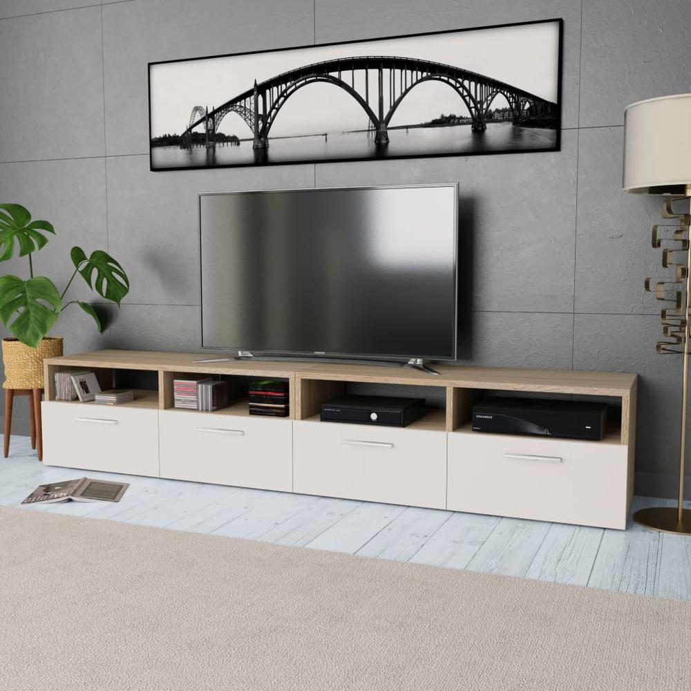 vidaXL TV Cabinets 2 pcs Engineered Wood 37.4"x13.8"x14.2" Oak and White. Picture 1