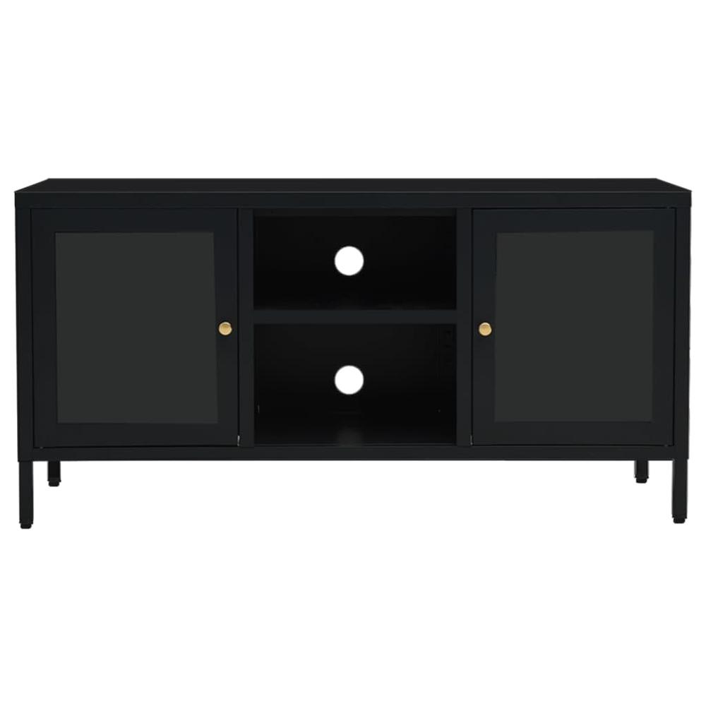 vidaXL TV Cabinet Black 41.3"x13.8"x20.5" Steel and Glass. Picture 3