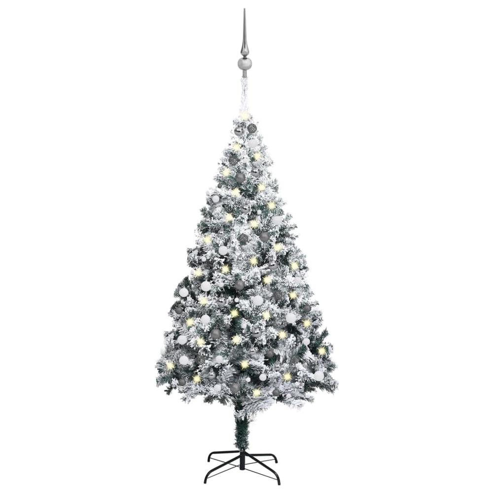 vidaXL Artificial Christmas Tree with LEDs&Ball Set Green 94.5" PVC, 3077918. Picture 1