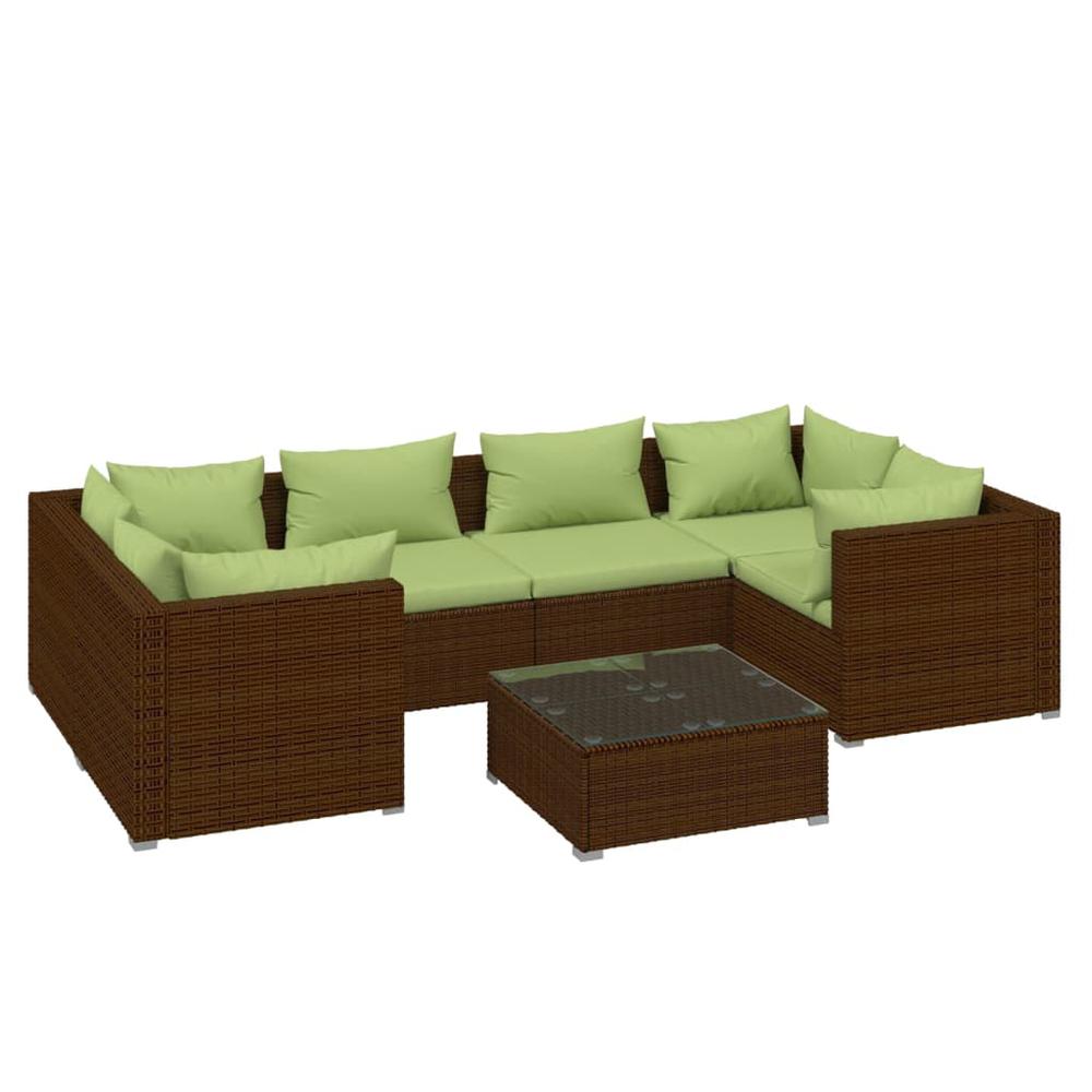 vidaXL 7 Piece Patio Lounge Set with Cushions Poly Rattan Brown, 3101948. Picture 2