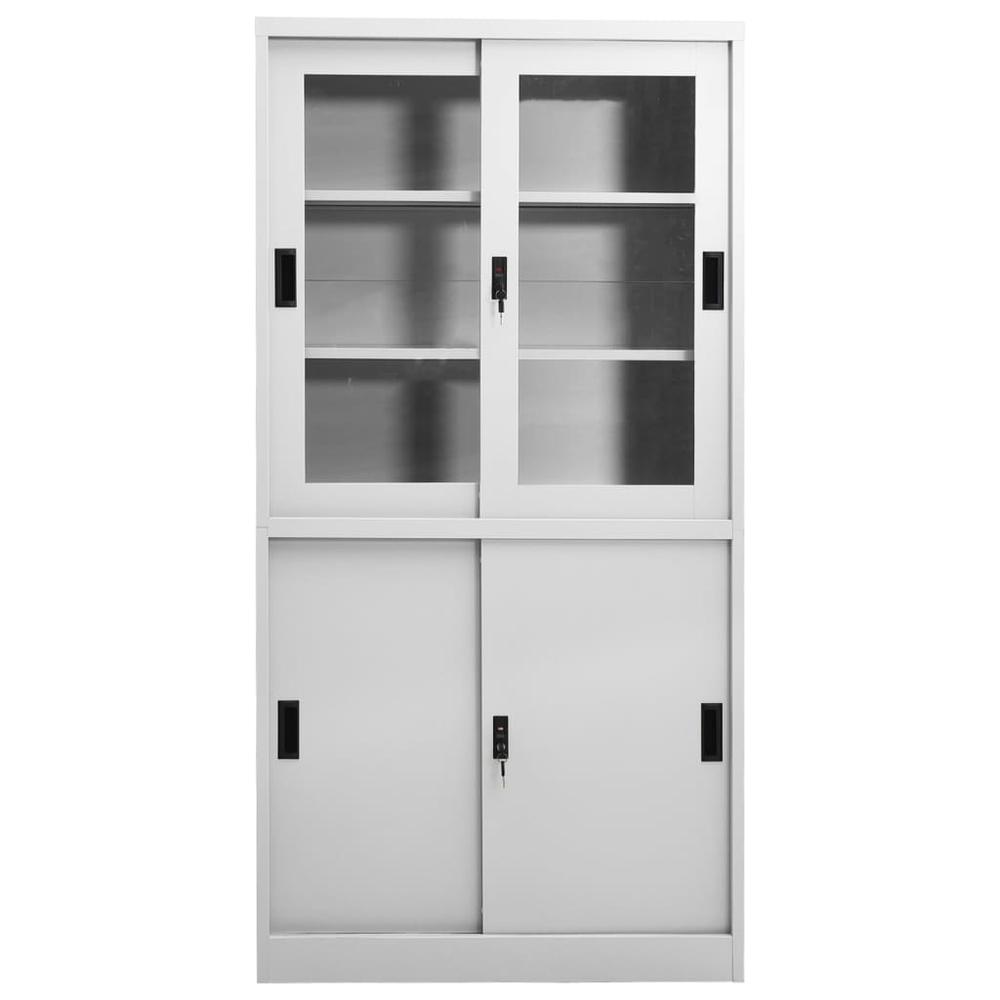 vidaXL Office Cabinet with Sliding Door Light Gray 35.4"x15.7"x70.9" Steel, 335963. Picture 2