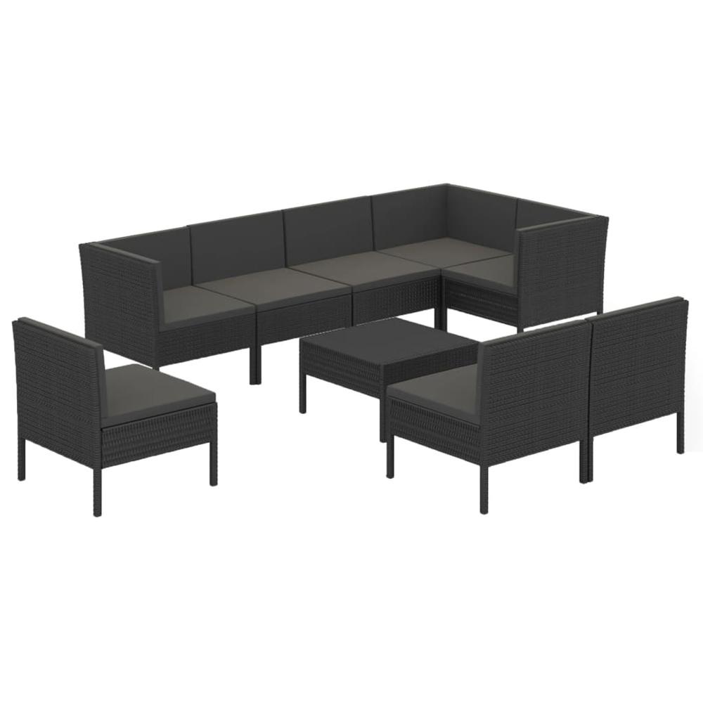 vidaXL 9 Piece Patio Lounge Set with Cushions Poly Rattan Black, 3094401. Picture 2