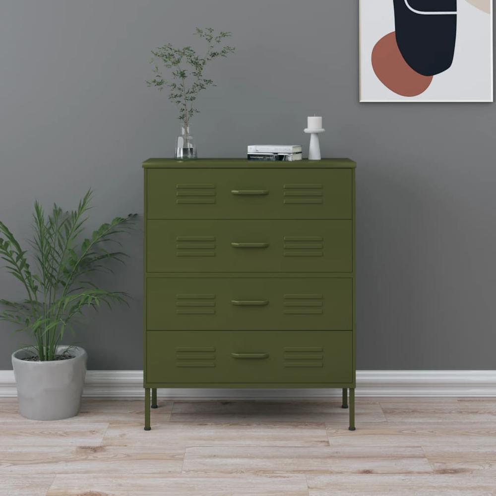 vidaXL Chest of Drawers Olive Green 31.5"x13.8"x40" Steel. Picture 1