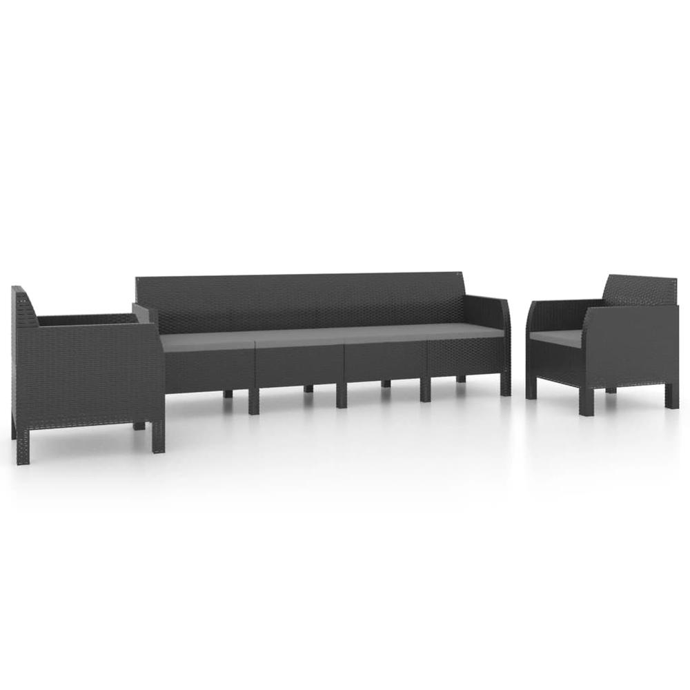 vidaXL 3 Piece Patio Lounge Set with Cushions PP Rattan Anthracite, 3079675. Picture 2