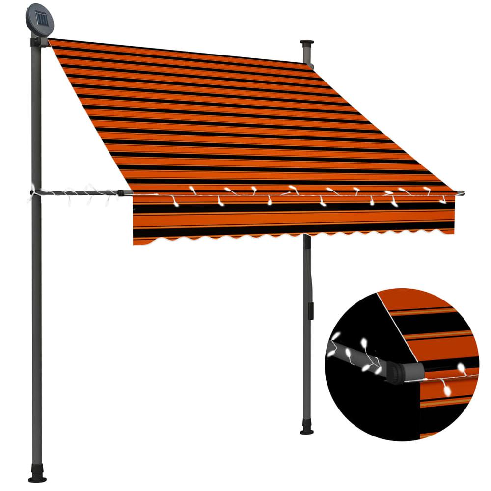 vidaXL Manual Retractable Awning with LED 59.1" Orange and Brown. Picture 1